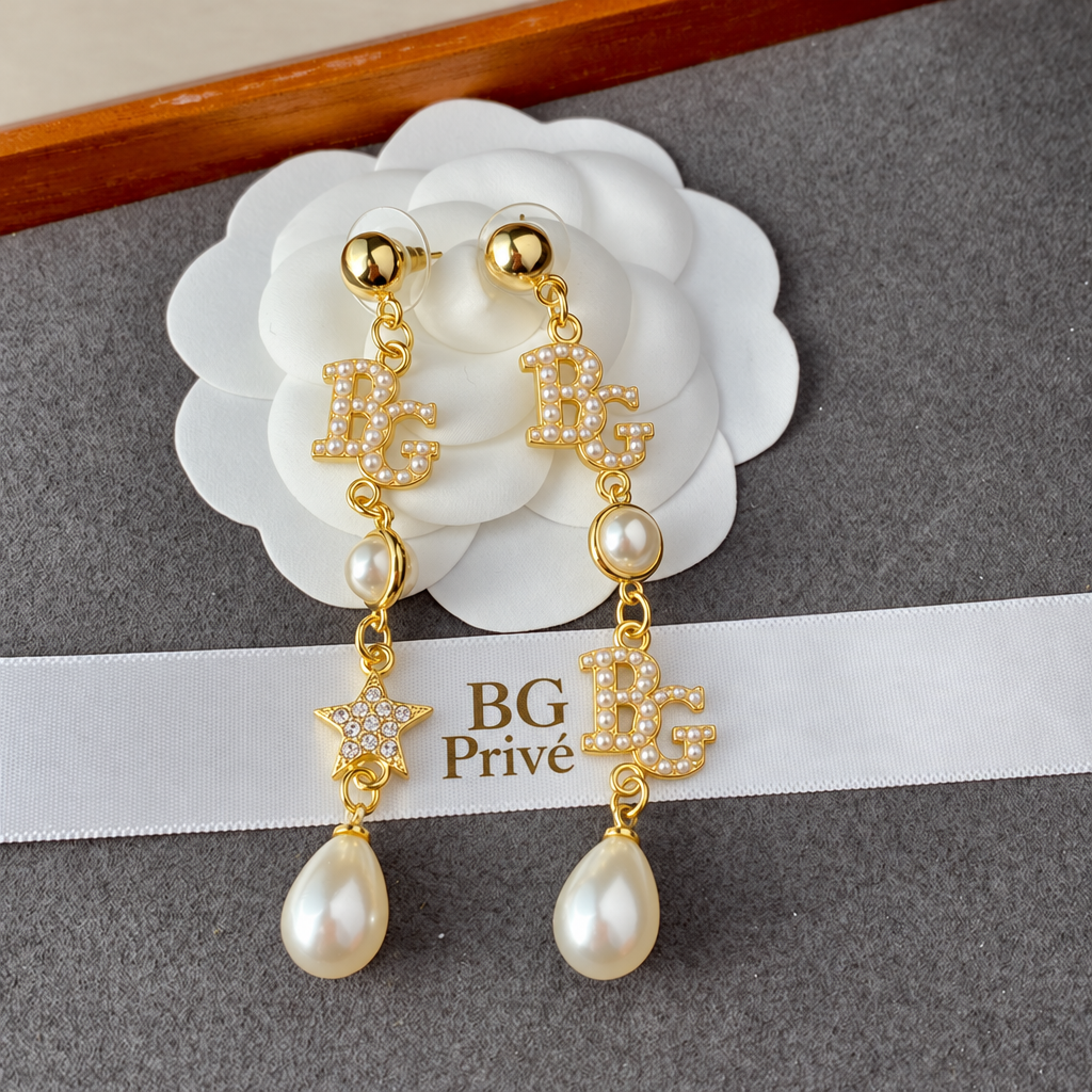 Asymmetrical , Star and Imitation-Pearl Long Drop Earrings