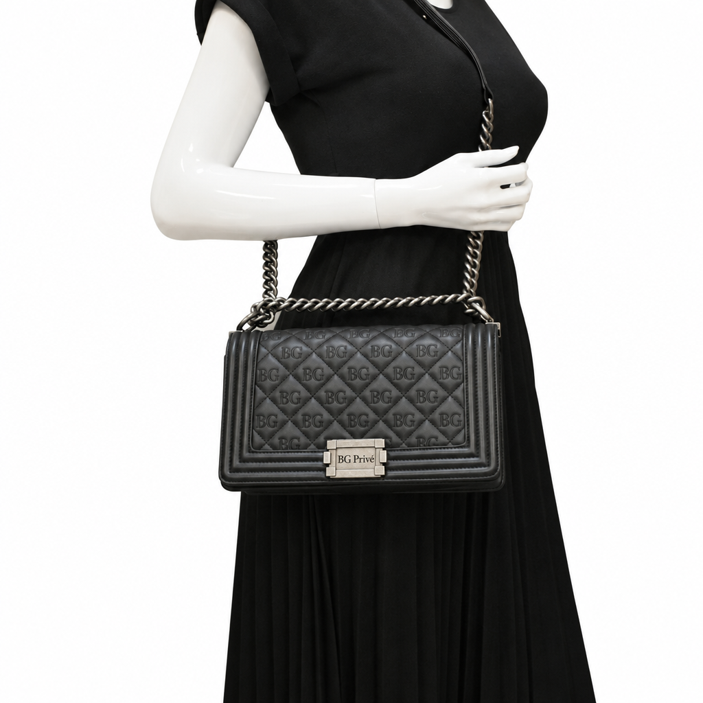 Boy Bag – Black BOY Handbag, Approximately 25 cm