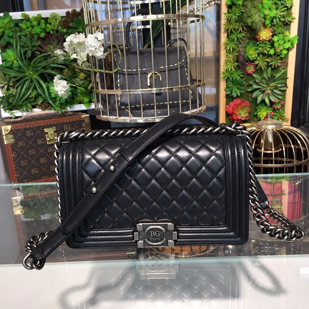 Boy Bag – Black BOY Handbag, Approximately 25 cm