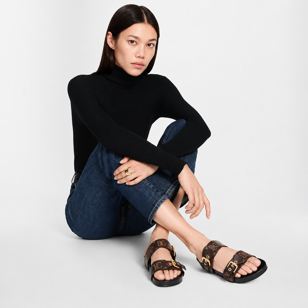 Bom Dia Flat Mule in Brown Monogram