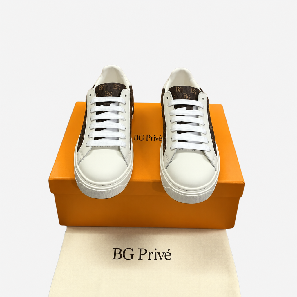 Time Out Sneaker in Brown Monogram and White