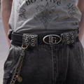 Distressed Full-Grain Leather Belt with Metal Buckle