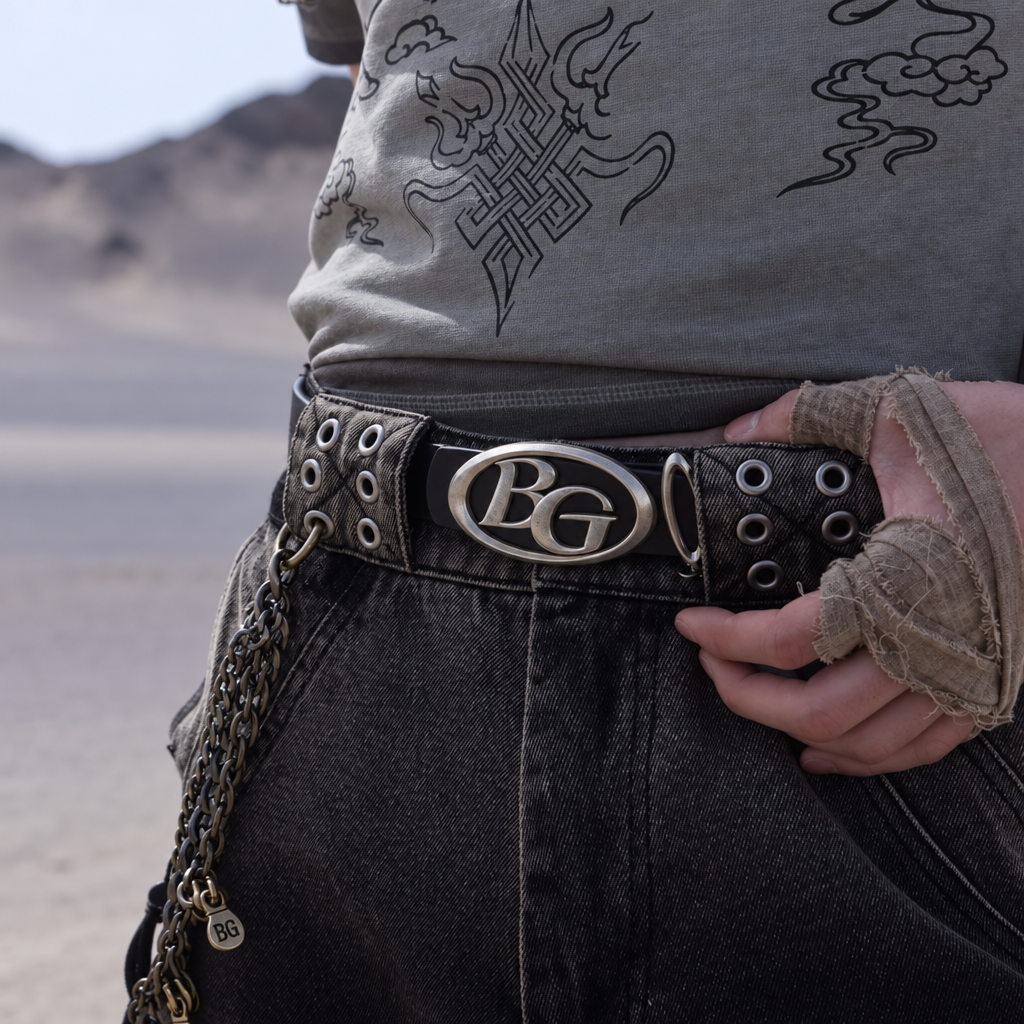 Distressed Full-Grain Leather Belt with Metal Buckle