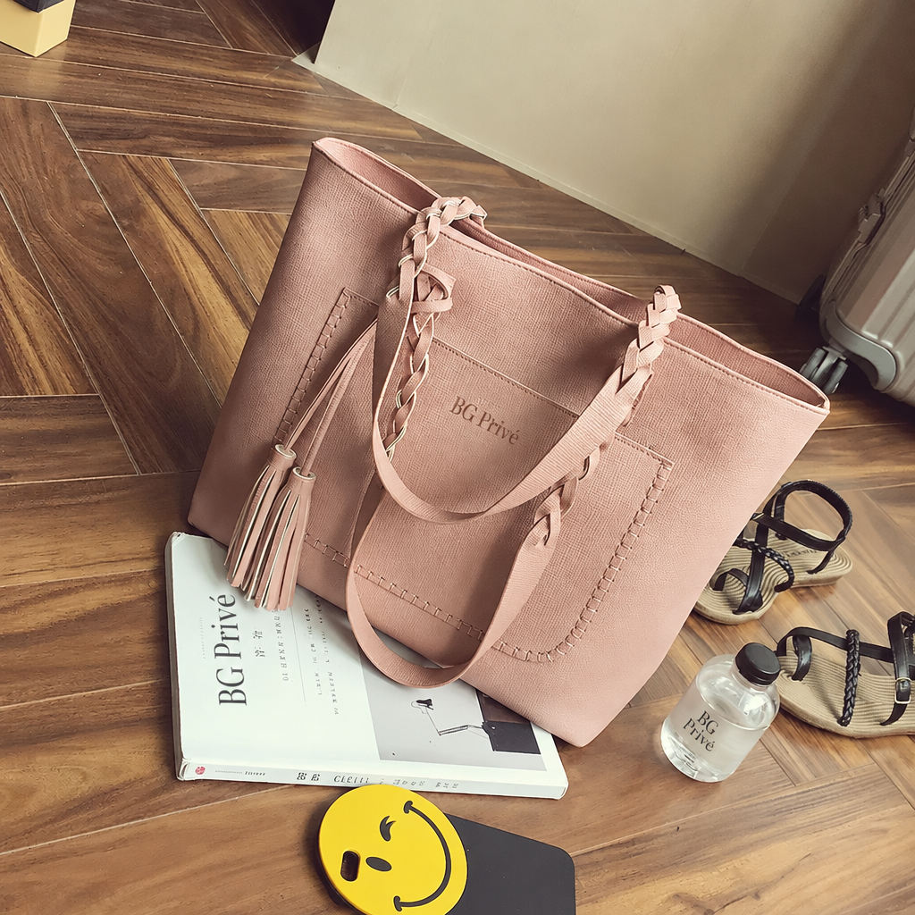 Women's Shoulder Handbag with Braided Handle