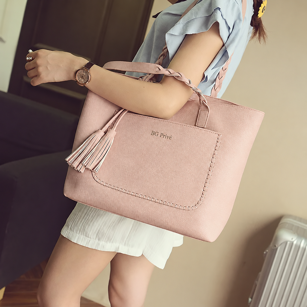 Women's Shoulder Handbag with Braided Handle
