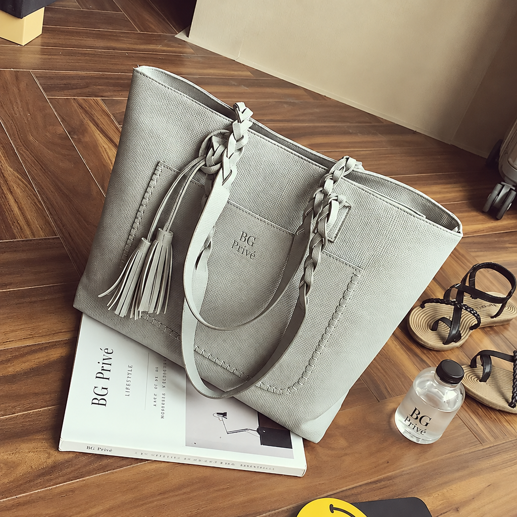 Women's Shoulder Handbag with Braided Handle