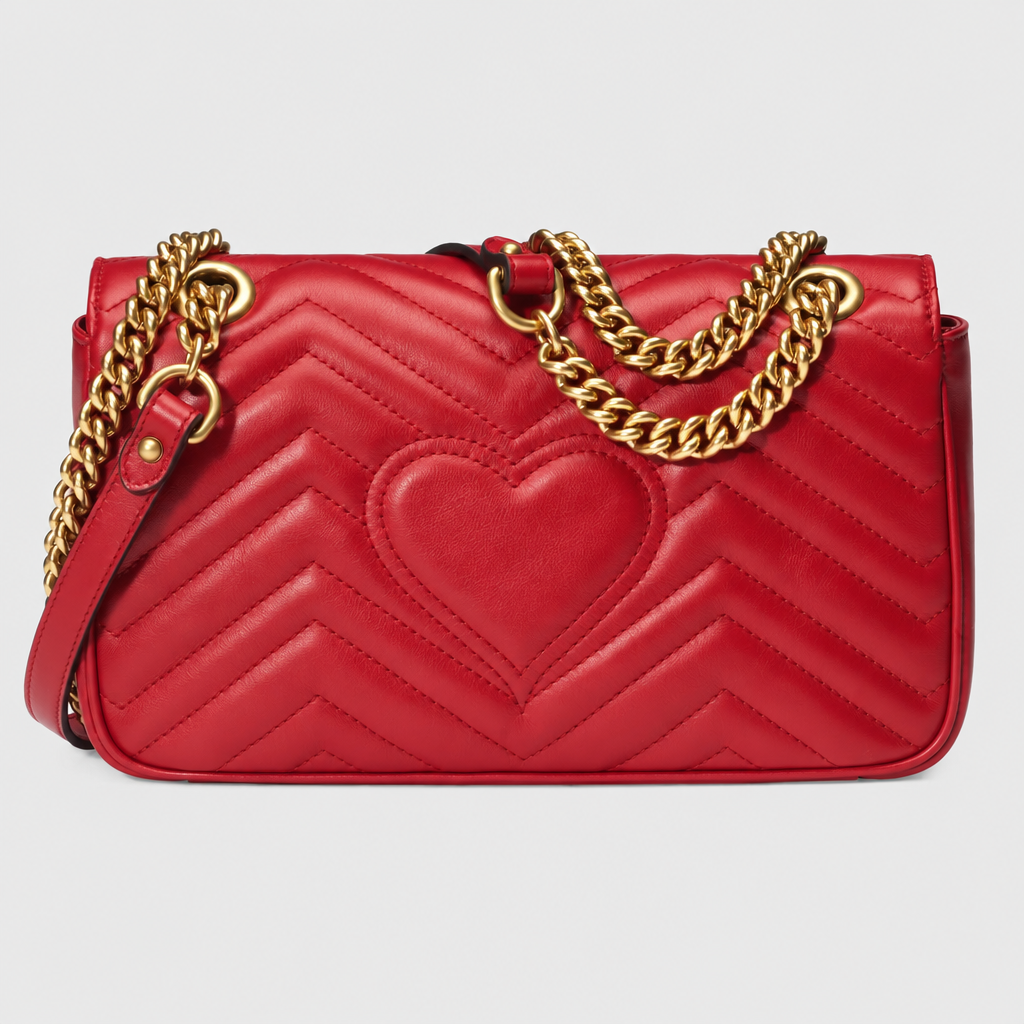 Marmont Small Matelassé Shoulder Bag in Hibiscus Red