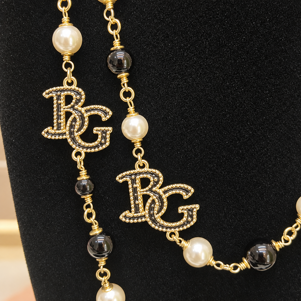 Faux Pearl &amp; Black Beads Baroque Sautoir Necklace