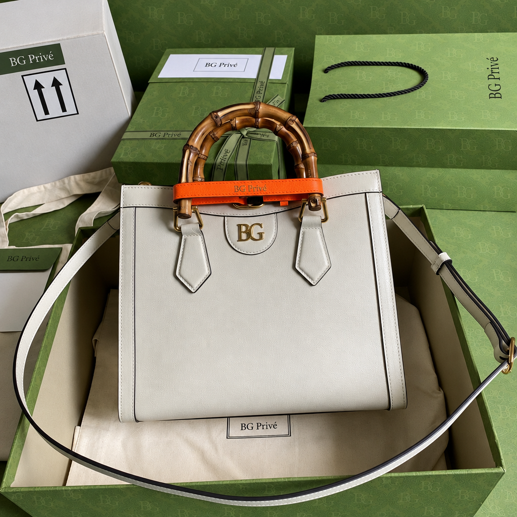 Diana Medium Tote Bag in White Leather