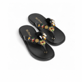 Black Embellished Thong Sandals with Gold Accents