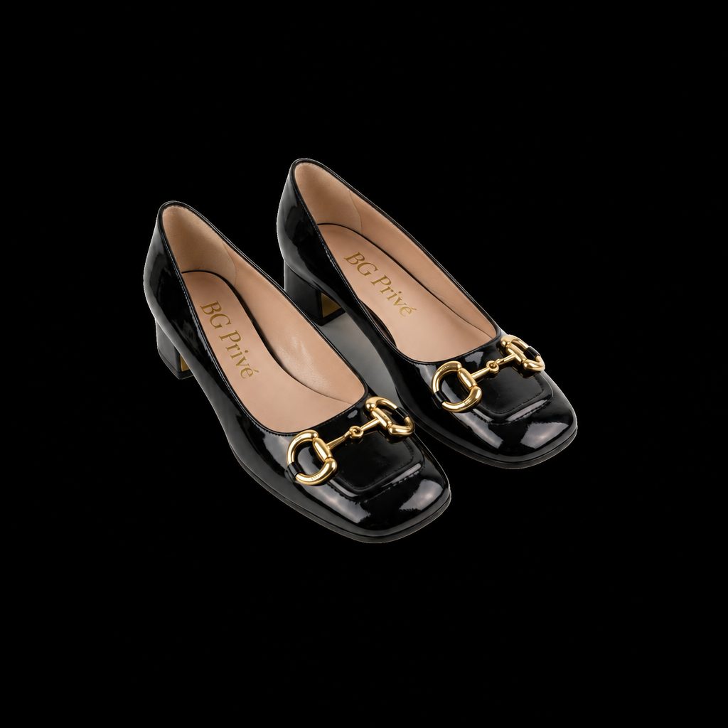 Horsebit Ballet Pump in Black Patent Leather
