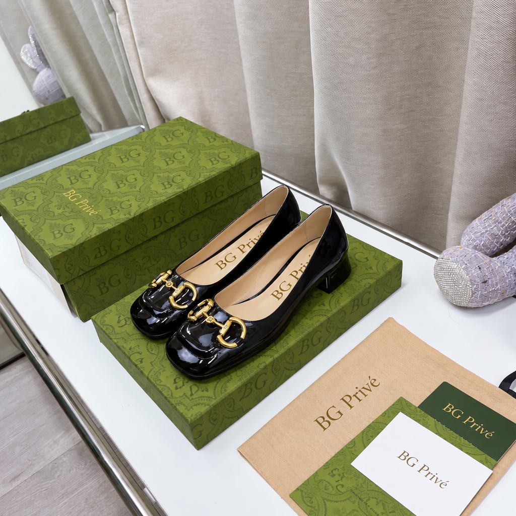 Horsebit Ballet Pump in Black Patent Leather