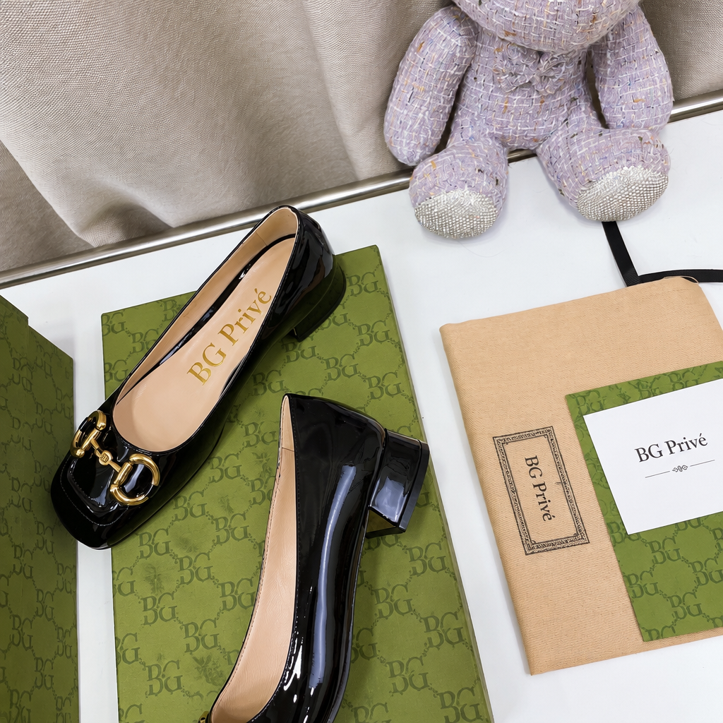 Horsebit Ballet Pump in Black Patent Leather