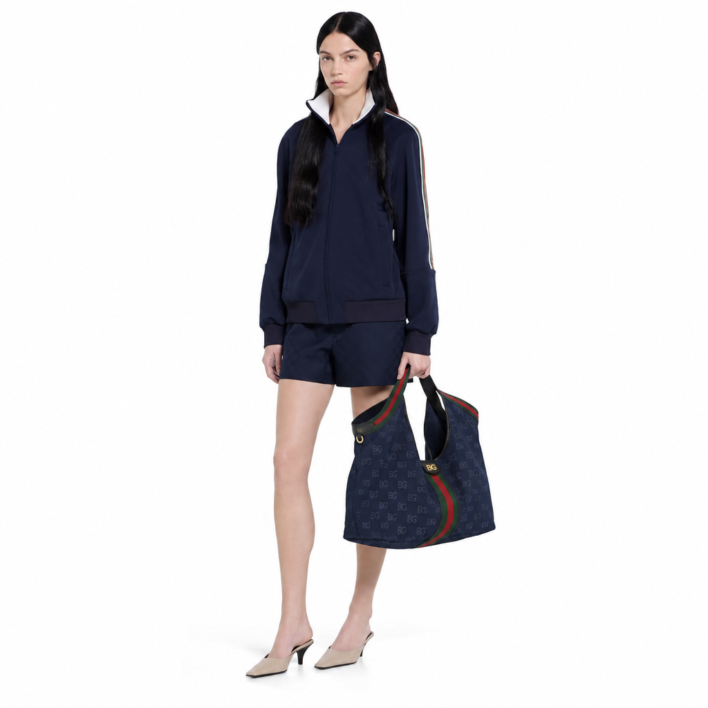 Giglio Large Tote Bag in Dark Blue Suede