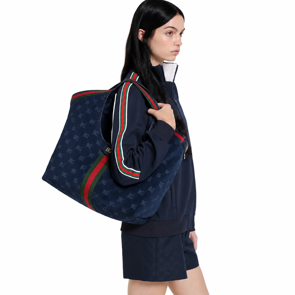 Giglio Large Tote Bag in Dark Blue Suede