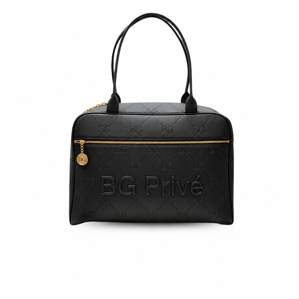 Calfskin Stitched Maxi Logo Bowling Bag in Black