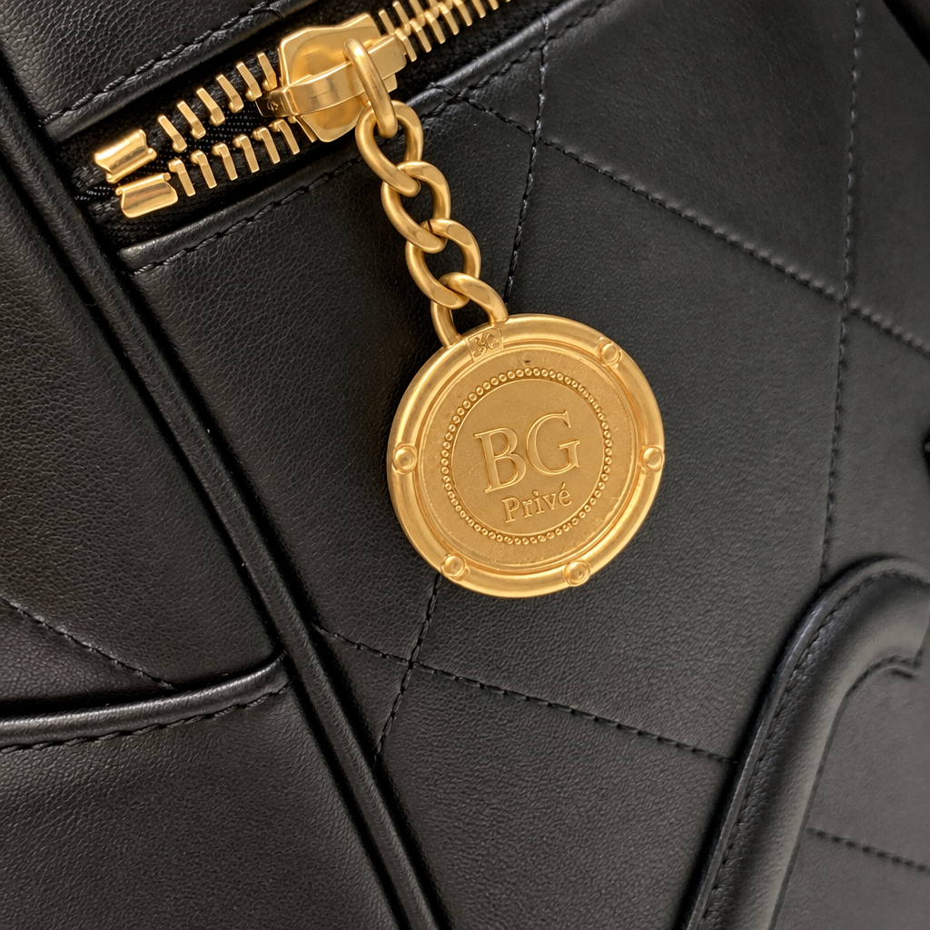 Calfskin Stitched Maxi Logo Bowling Bag in Black