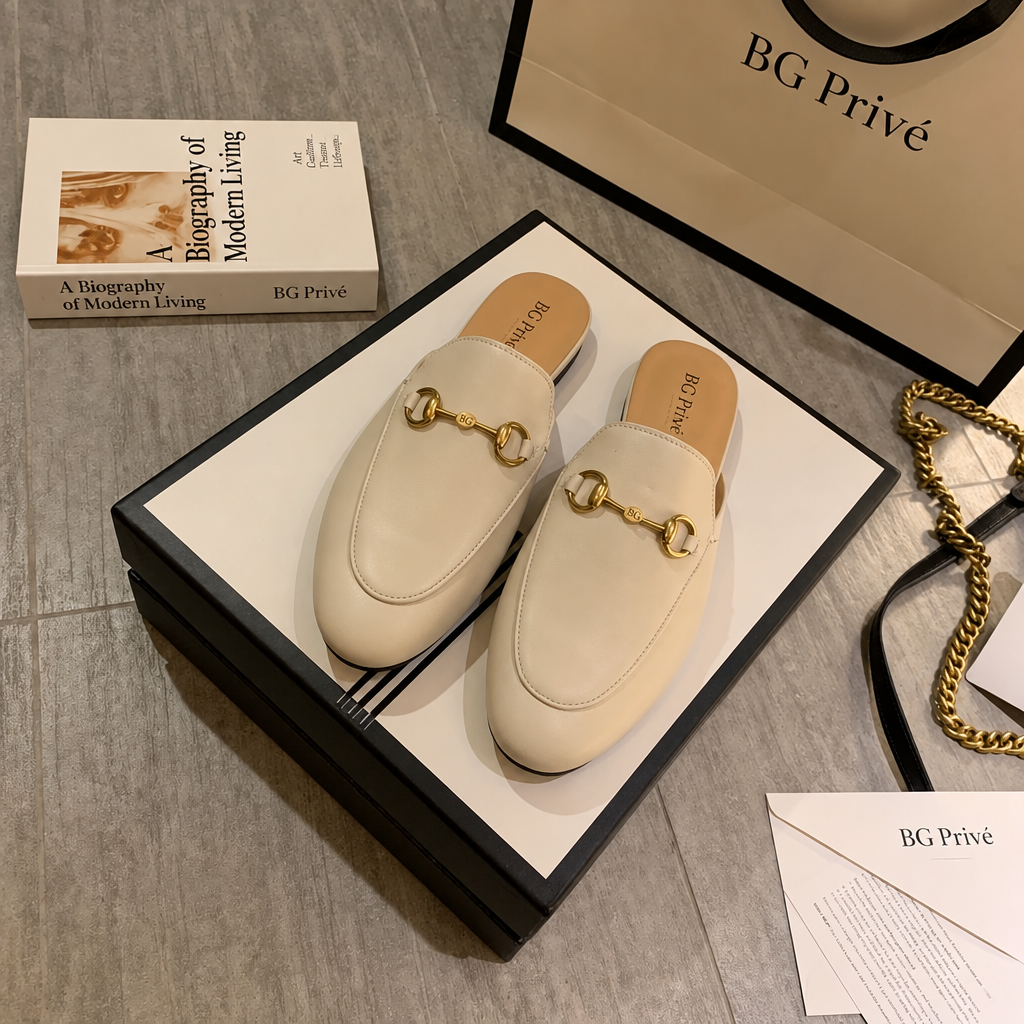 Princetown Women's White Leather Slipper Mule