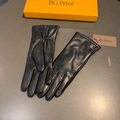 Black Long Leather Gloves with Initials Cuff Hardware