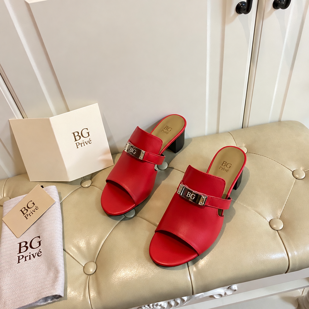 Candy sandal Red Leather Women's Block-Heel Mule