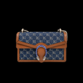 Dionysus Small Shoulder Bag in Dark Blue and Ivory Jacquard Denim