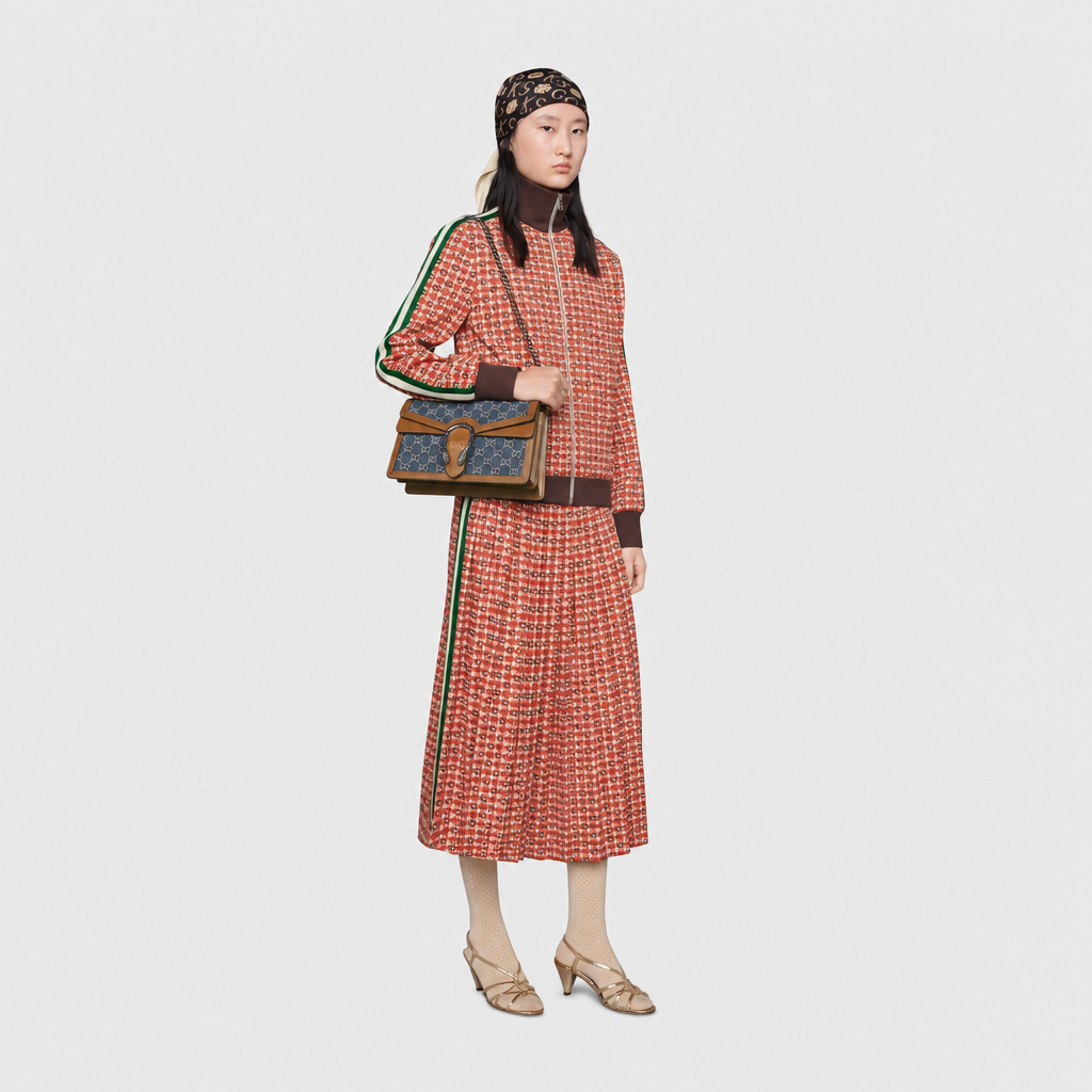 Dionysus Small Shoulder Bag in Dark Blue and Ivory Jacquard Denim