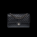 Medium Classic Flap 11.12 in Black Chevron Leather