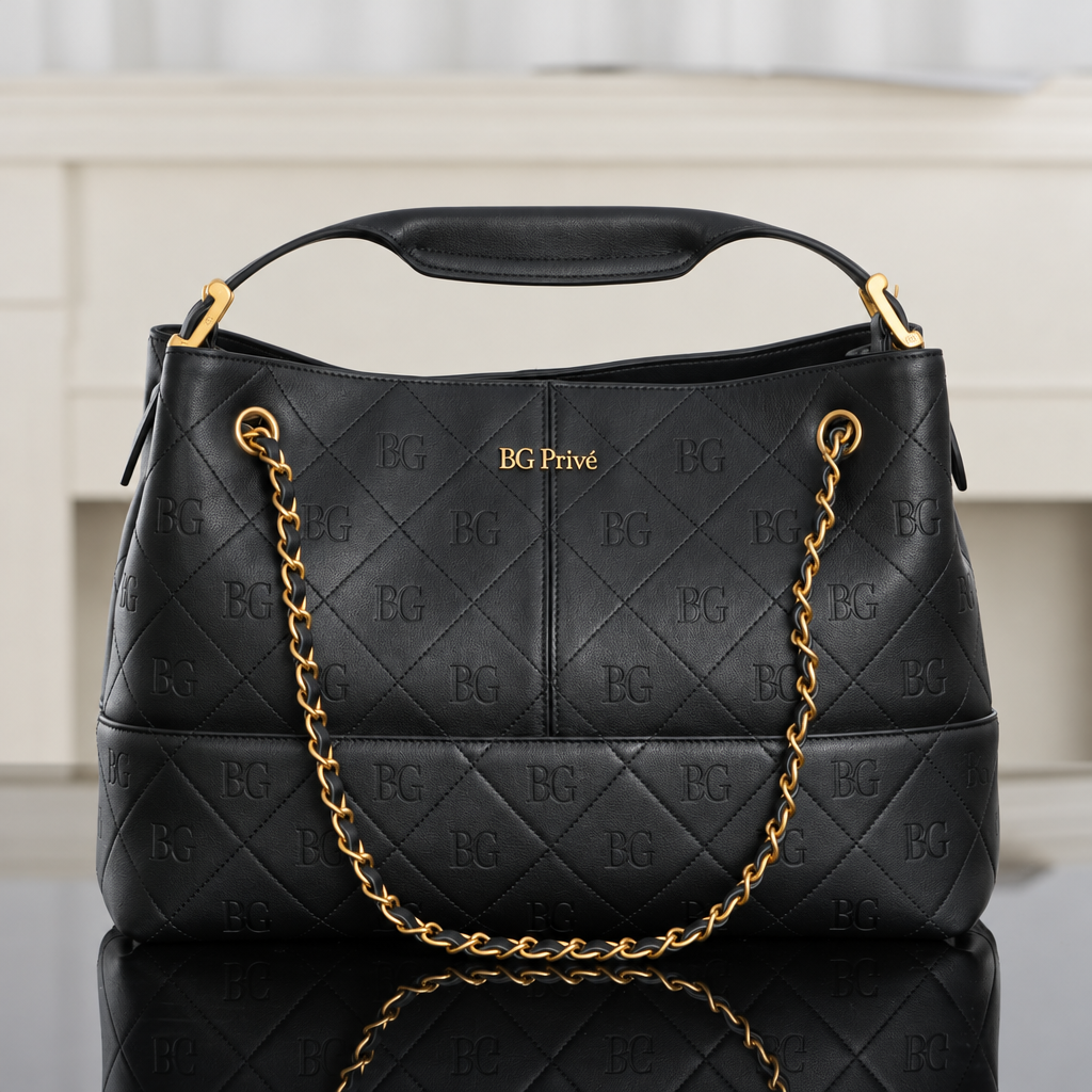 Quilted Shopping Bag – Black Leather Tote