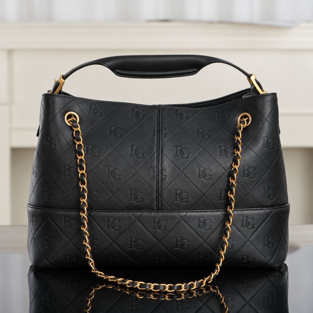Quilted Shopping Bag – Black Leather Tote