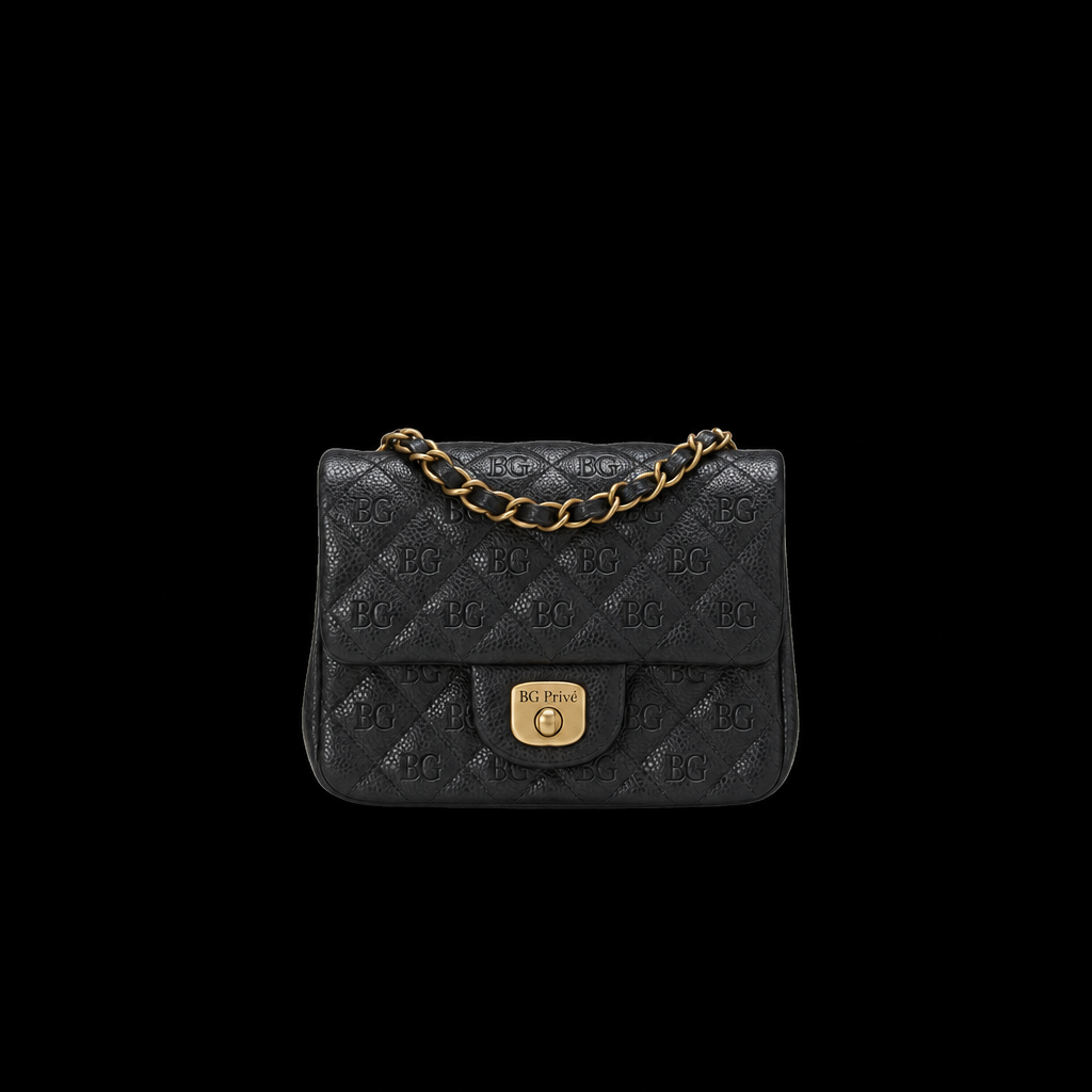 Mini Square Flap Handbag in Black Grained Leather