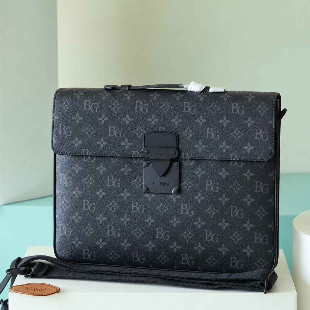 S-Lock Briefcase in Black and Gray Monogram