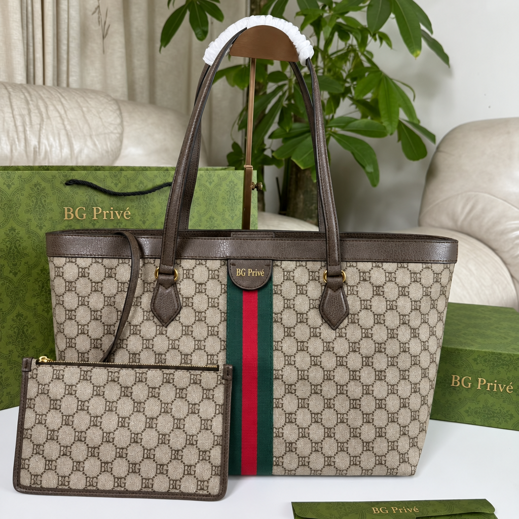 Ophidia Medium Tote – Beige and Ebony