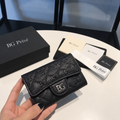 Classic Flap Card Holder in Black Quilted Grained Calfskin