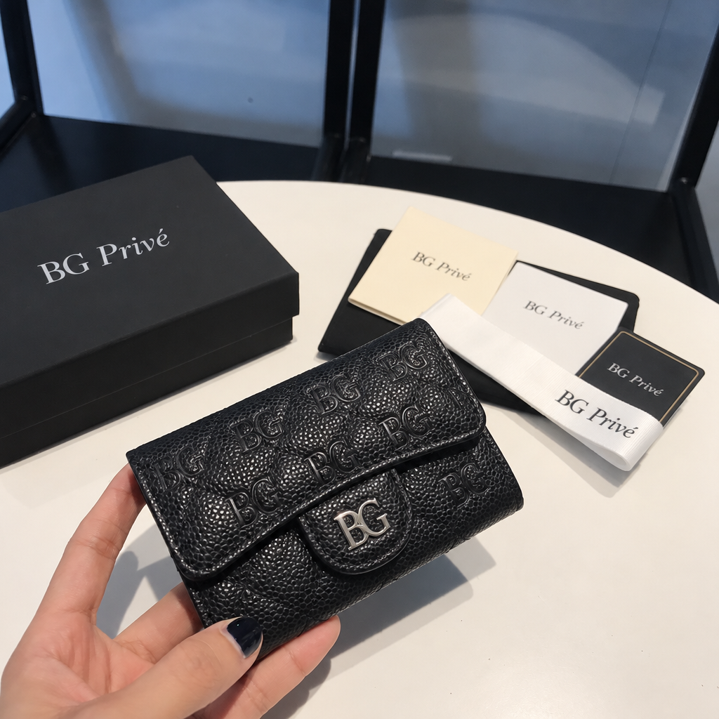 Classic Flap Card Holder in Black Quilted Grained Calfskin
