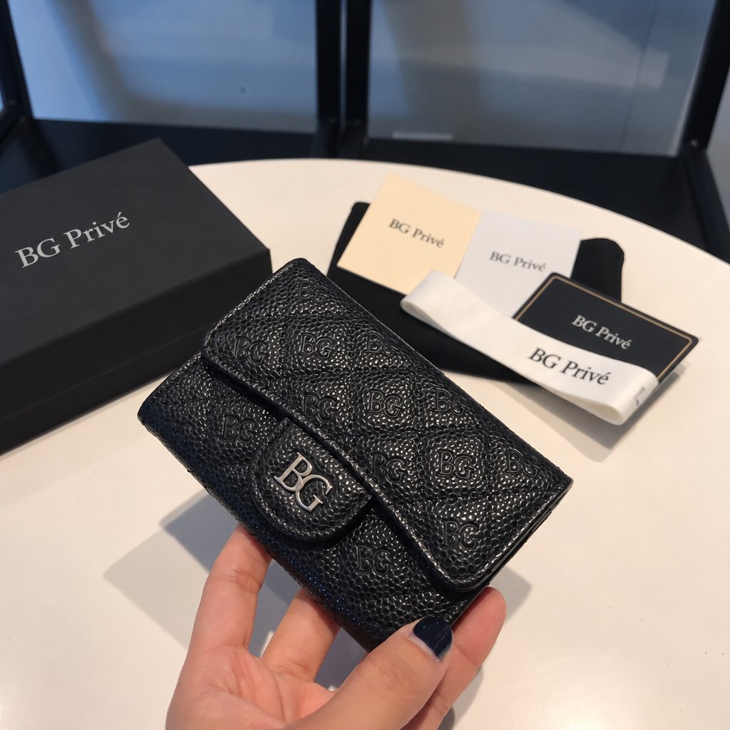 Classic Flap Card Holder in Black Quilted Grained Calfskin