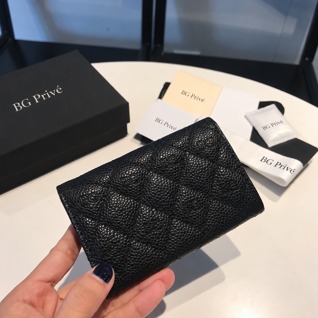 Classic Flap Card Holder in Black Quilted Grained Calfskin