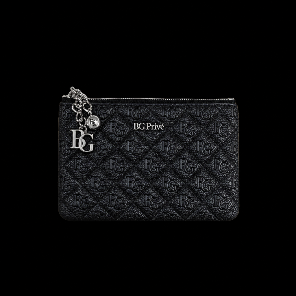 Zipped Coin Purse Quilted Black Card Holder Pouch