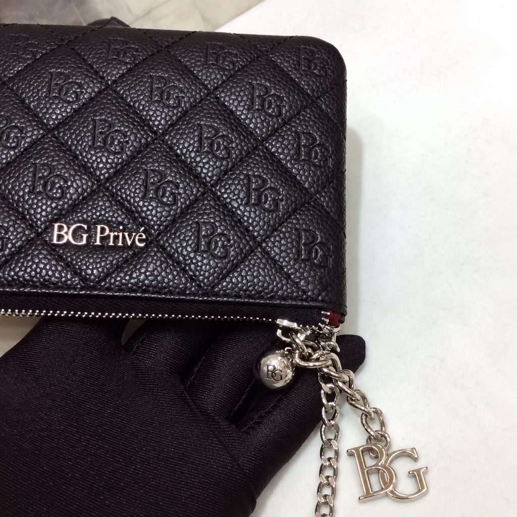 Zipped Coin Purse Quilted Black Card Holder Pouch