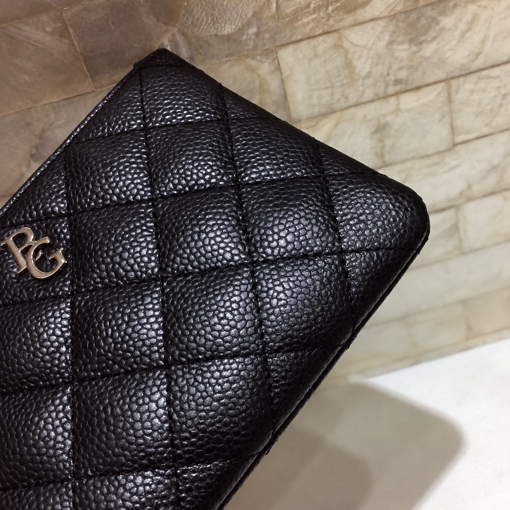 Zipped Coin Purse Quilted Black Card Holder Pouch