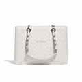 GST White Grand Shopping Tote with Silver Hardware