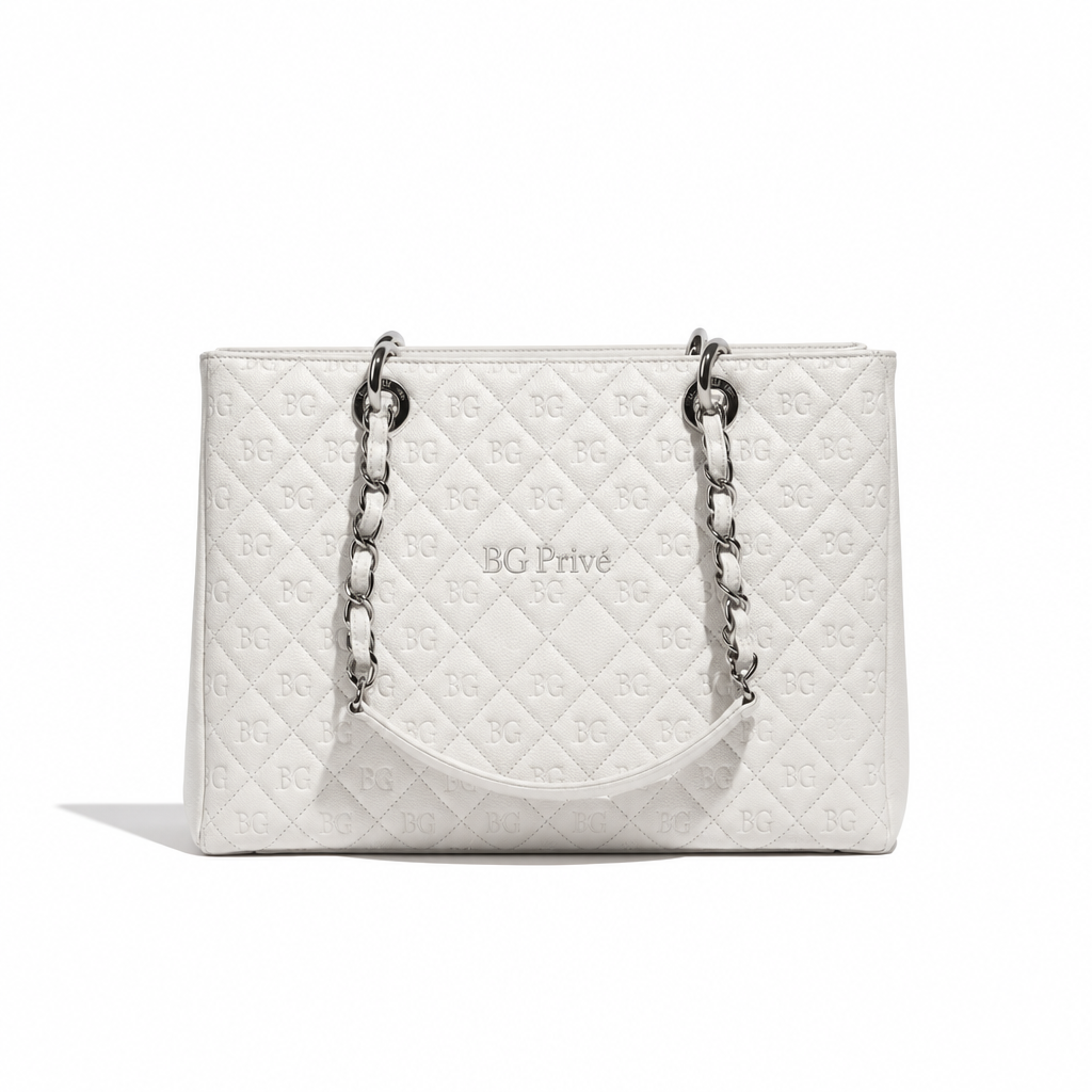 GST White Grand Shopping Tote with Silver Hardware