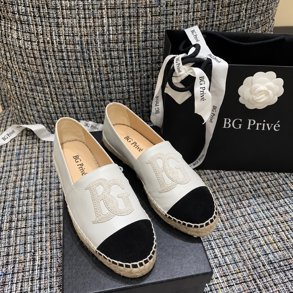 White/Black Lambskin Cap-Toe Espadrilles