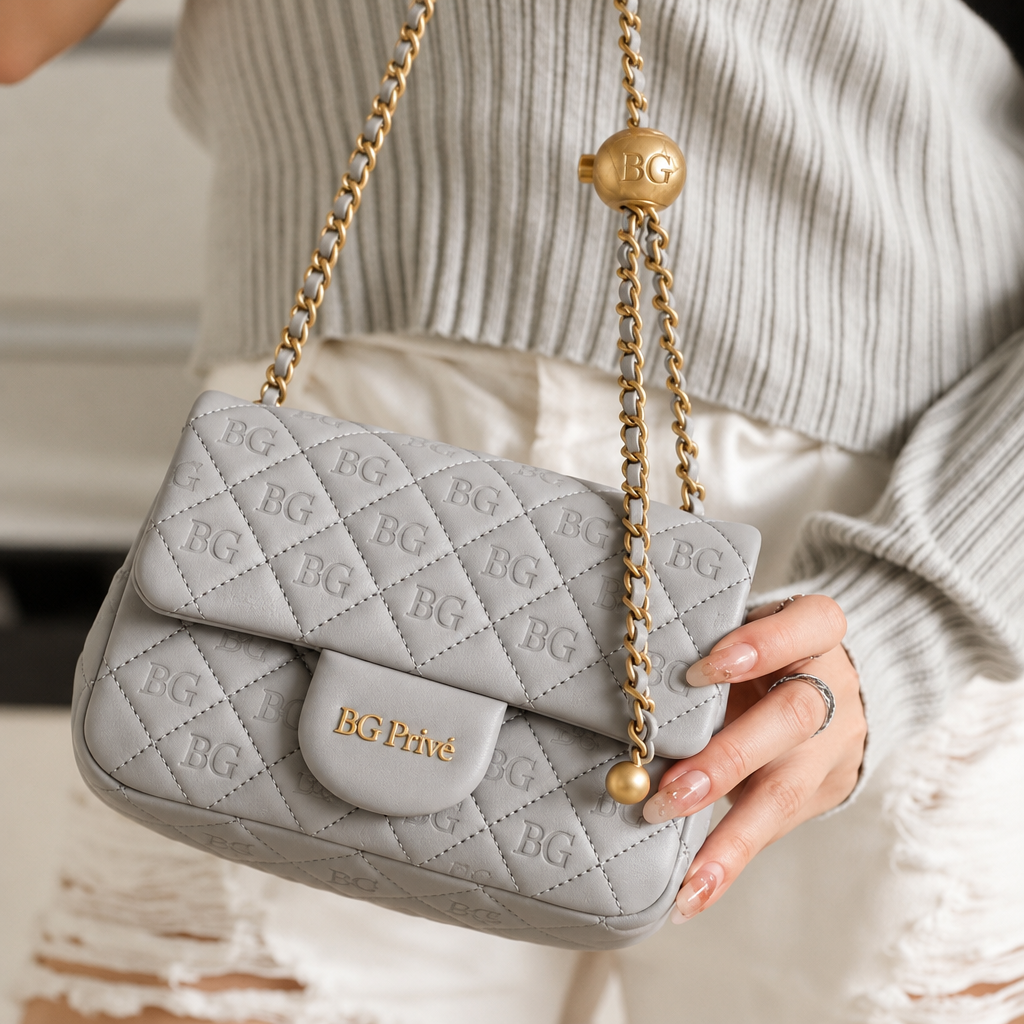 Pearl Crush Mini Rectangular Flap Bag in Light Grey Lambskin