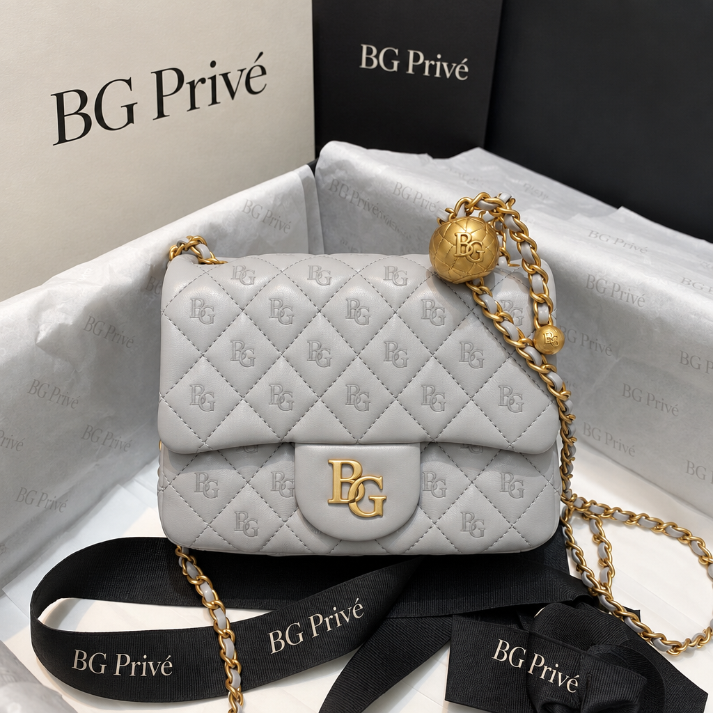 Pearl Crush Mini Rectangular Flap Bag in Light Grey Lambskin