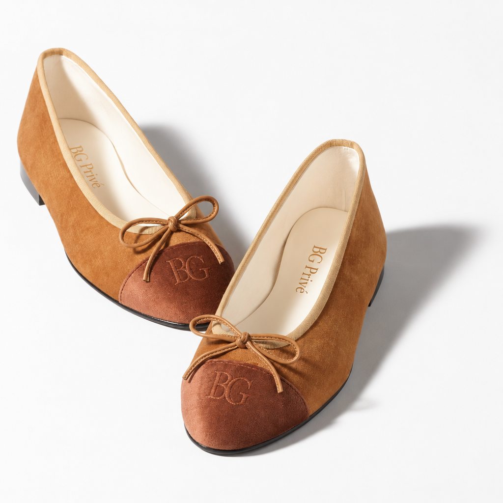 Ballet Flats in Light Brown &amp; Brown Velvet