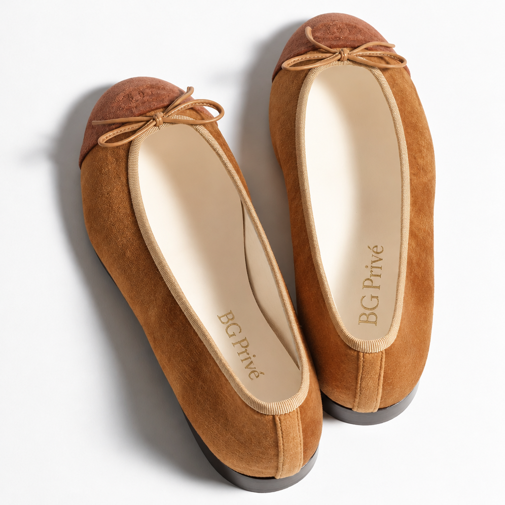 Ballet Flats in Light Brown &amp; Brown Velvet