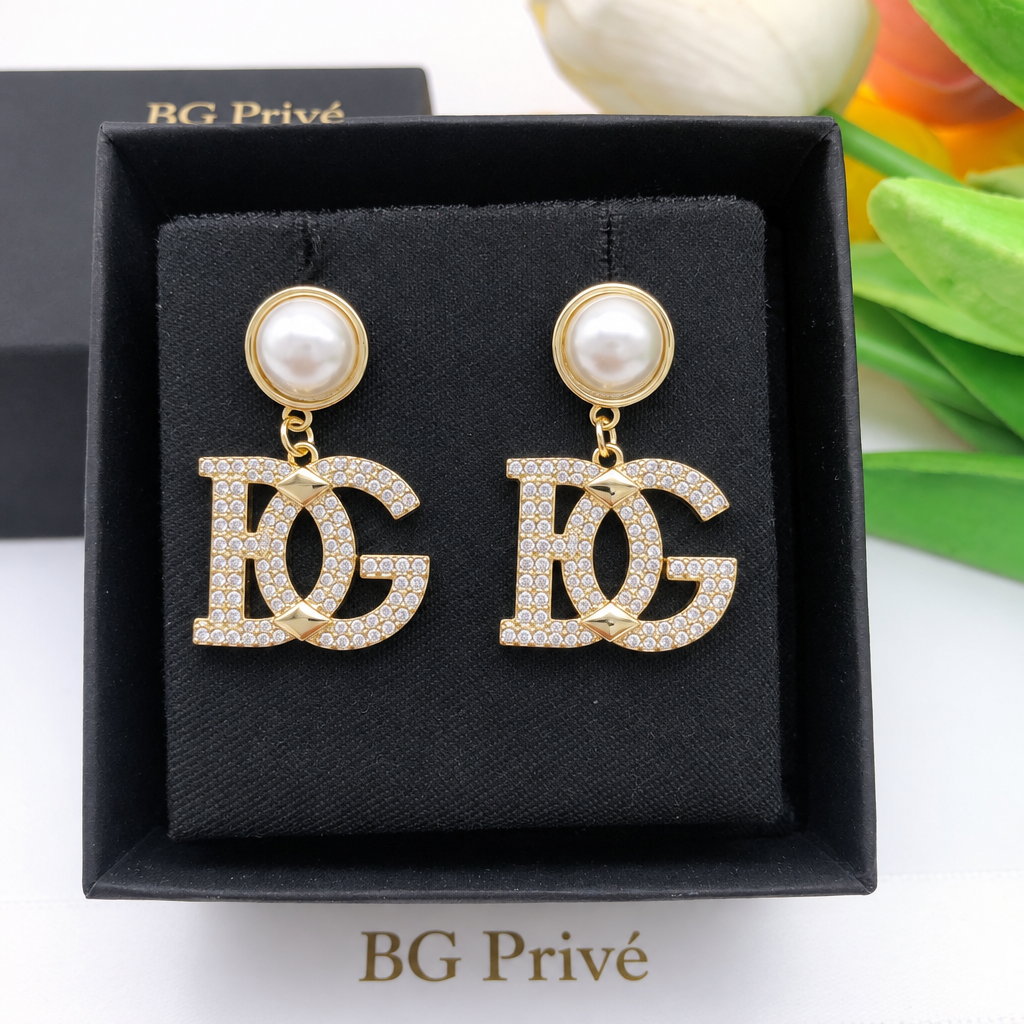 Crystal Pearl Large Drop Earrings Gold