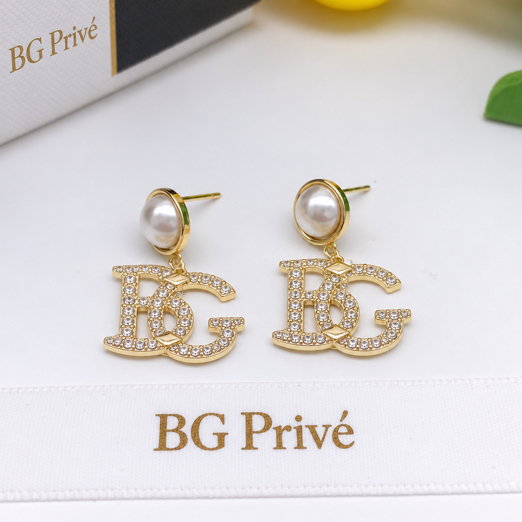 Crystal Pearl Large Drop Earrings Gold