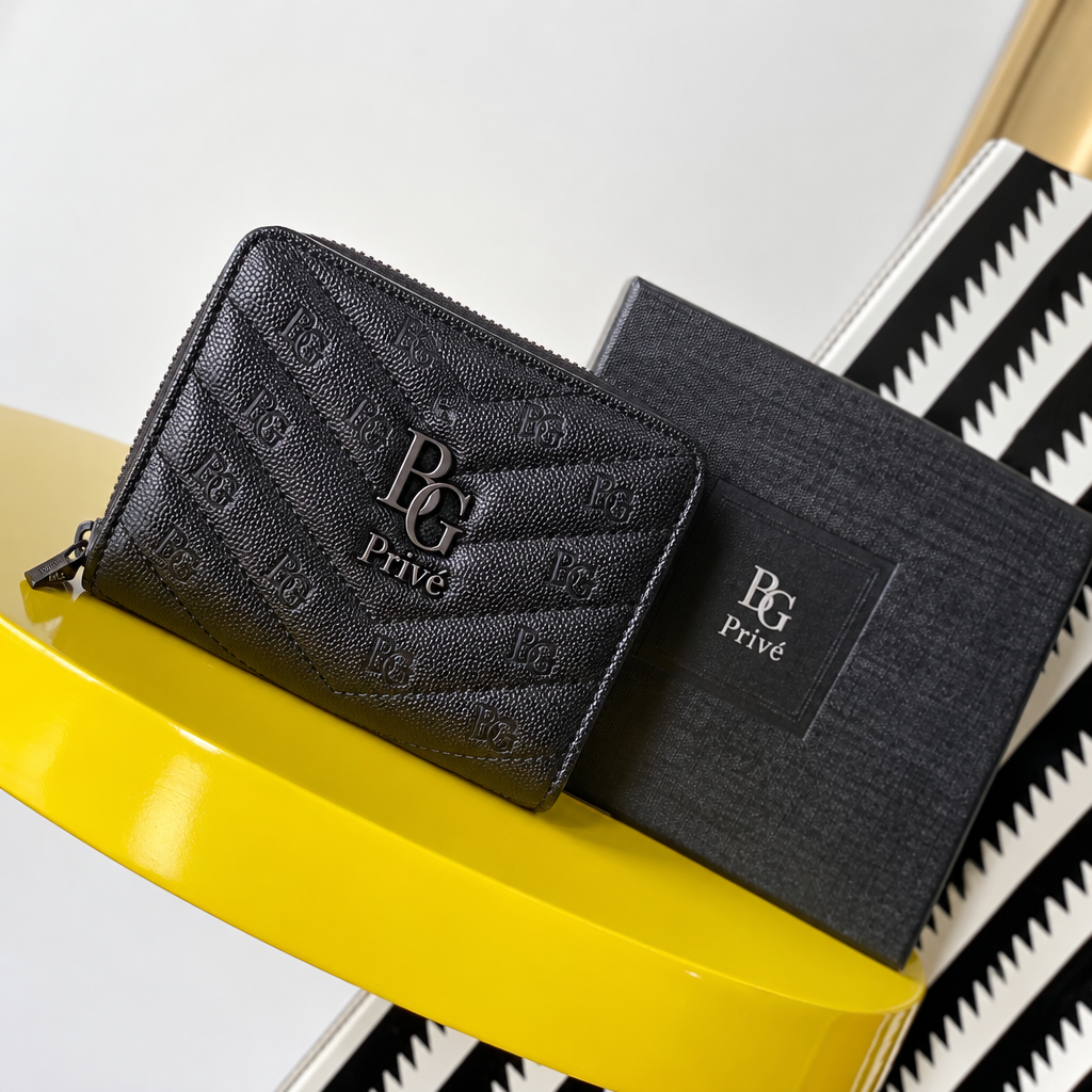 Cassandre Compact Zip Around Wallet in Black Grain de Poudre Leather