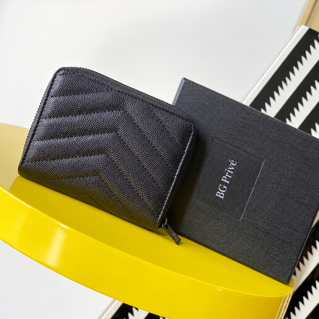 Cassandre Compact Zip Around Wallet in Black Grain de Poudre Leather